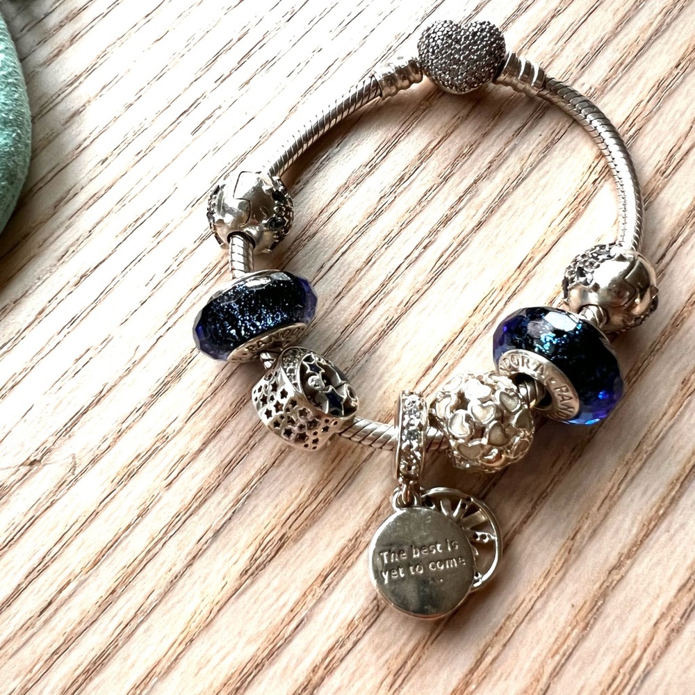 Pandora Charm Bracelet Set | Blue Galaxy / Stars Theme Sterling Silver Bracelet - Picture 2 of 3